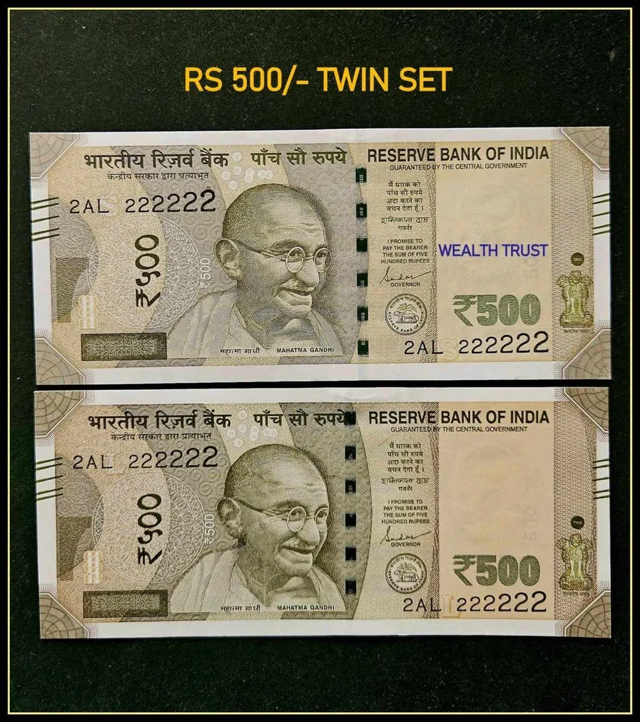 Rs 500 Twin Pair Gem Unc Very Unique Banknote Set Super Solid Number 2AL 222222