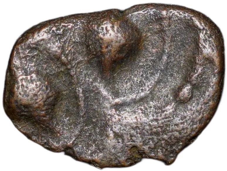 Copper Coin of Post-Vakataka (5th - 6th Cen. AD) with Double Sankha/Sanku