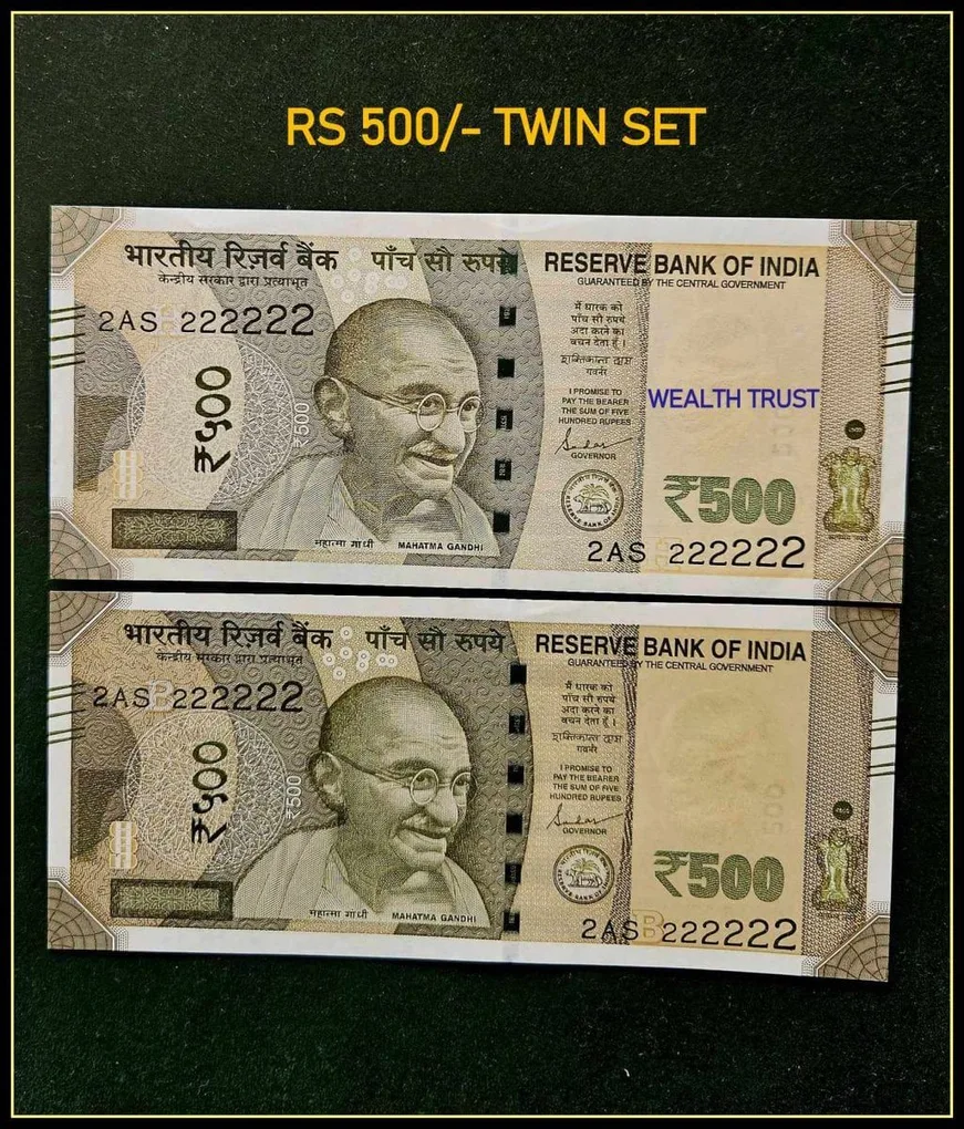 Rs 500 Twin Pair Gem Unc Very Unique Banknote Set Super Solid Number 2AS 222222