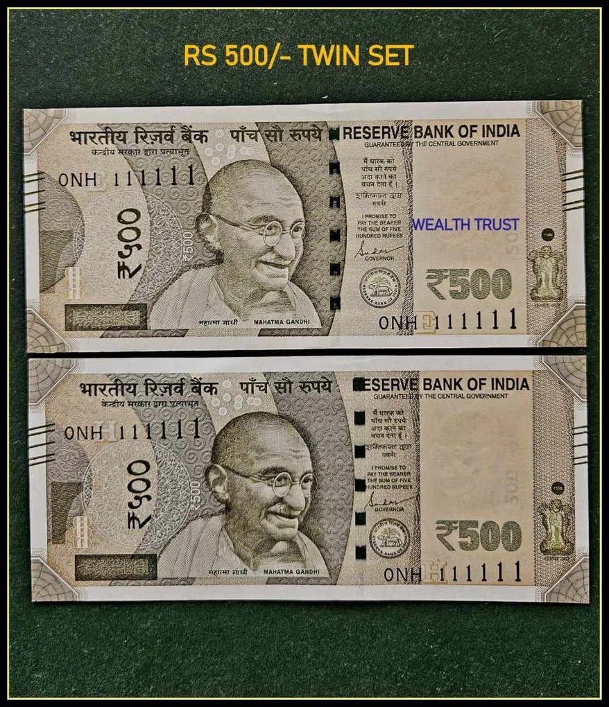 Rs 500 Twin Set Gem Unc Very Unique Bank Note Set Solid Number 0NH 111111
