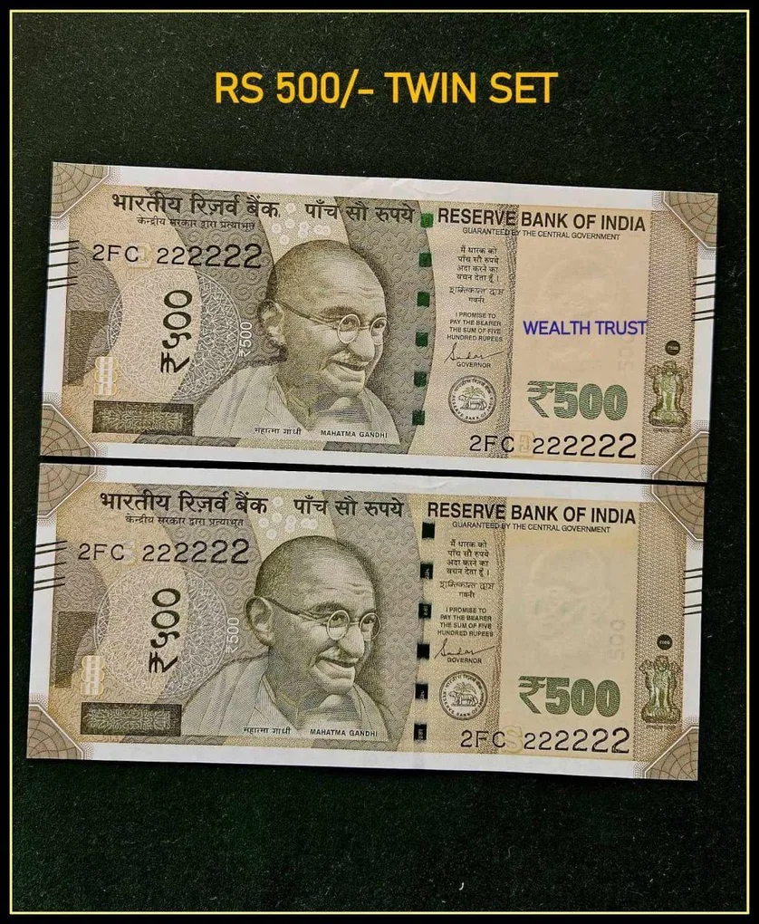 Rs 500 Twin Pair Gem Unc Very Unique Banknote Set Super Solid Number 2FC 222222