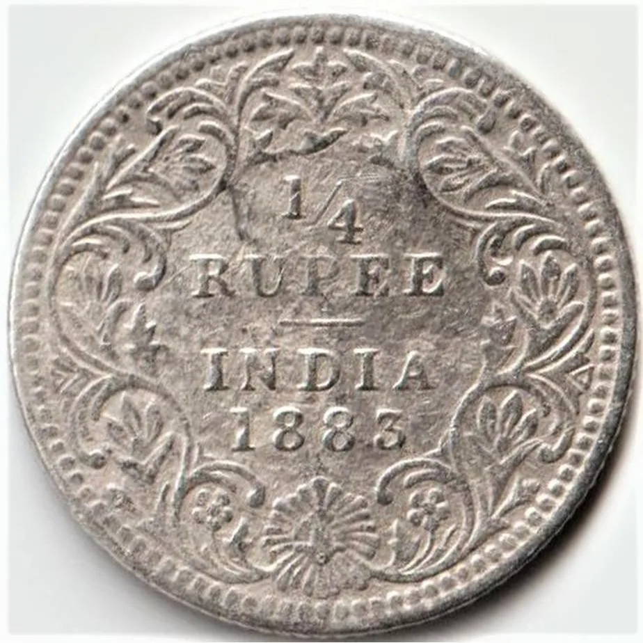 Extremely Rare 1/4 Rupee Key Date 1883 Silver British India Coin of Victoria Empress