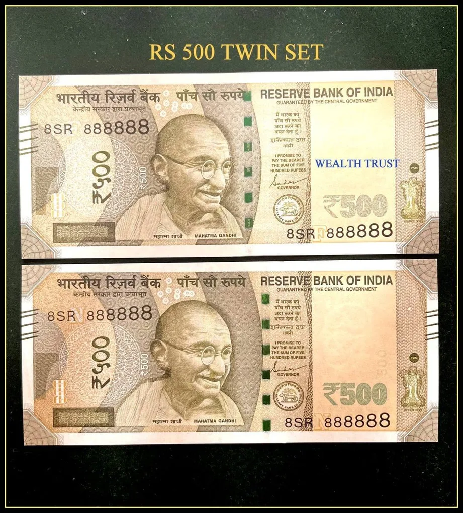 Rs 500 Twin Pair Gem Unc Very Unique Banknote Set Super Solid Number 8SR 888888