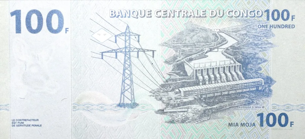 100 Francs of Congo Country (AD 2022) with African Bush Elephant (Loxodonta africana) at Virunga National Park