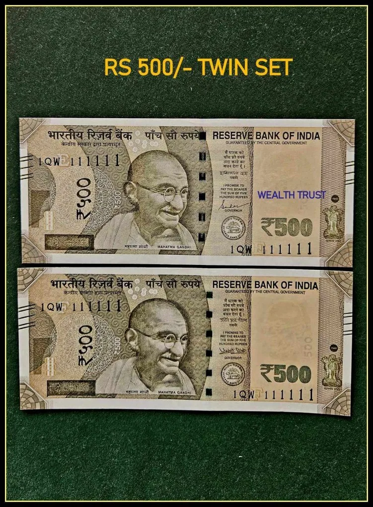 Rs 500 Twin Set Gem Unc Very Unique Bank Note Set Super Solid Number 1QW 111111