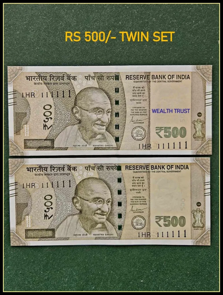 Rs 500 Twin Set Gem Unc Very Unique Bank Note Set Super Solid Number 1HR 111111