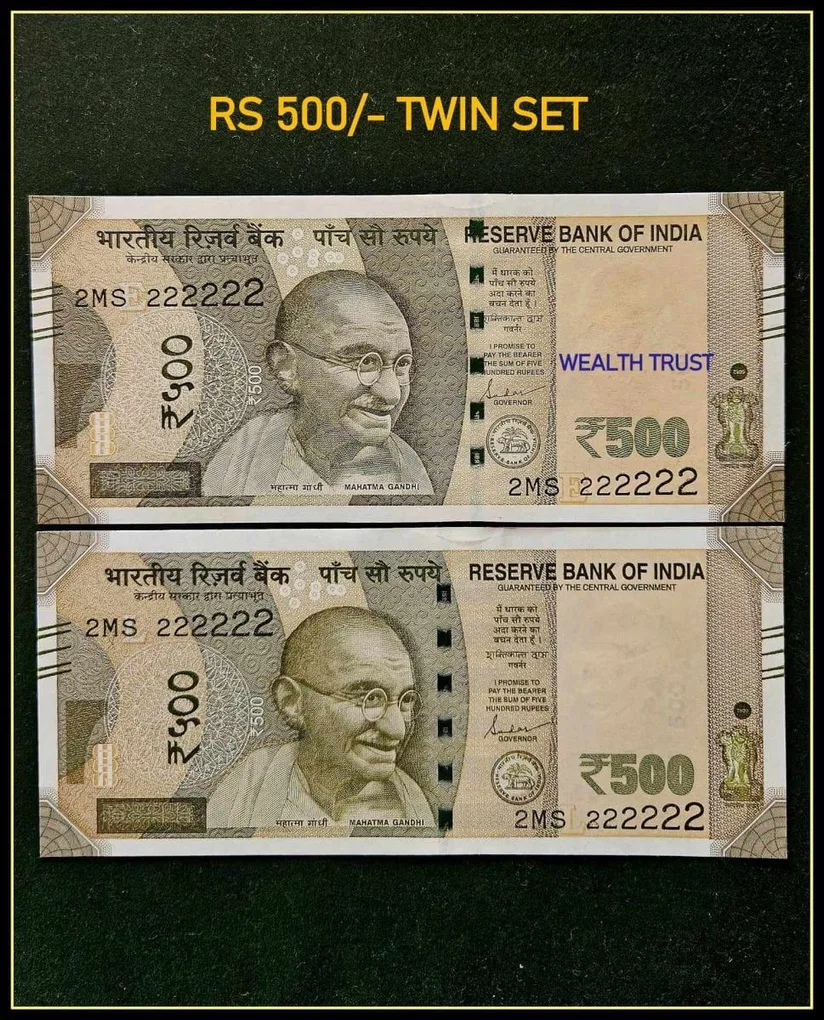 Rs 500 Twin Pair Gem Unc Very Unique Banknote Set Super Solid Number 2MS 222222