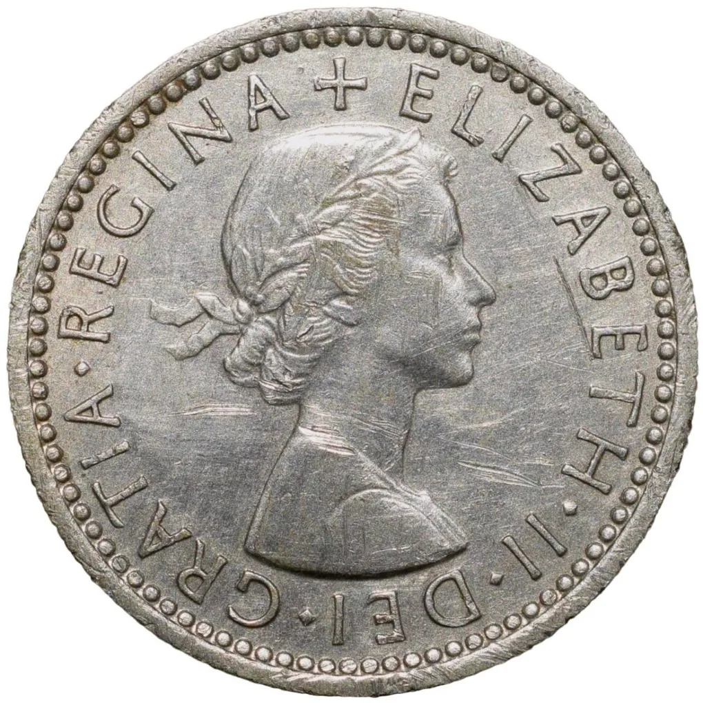OldcCopper-Nickel 6 Pence of Elizabeth II of United Kingdom (AD 1956) with Flowers
