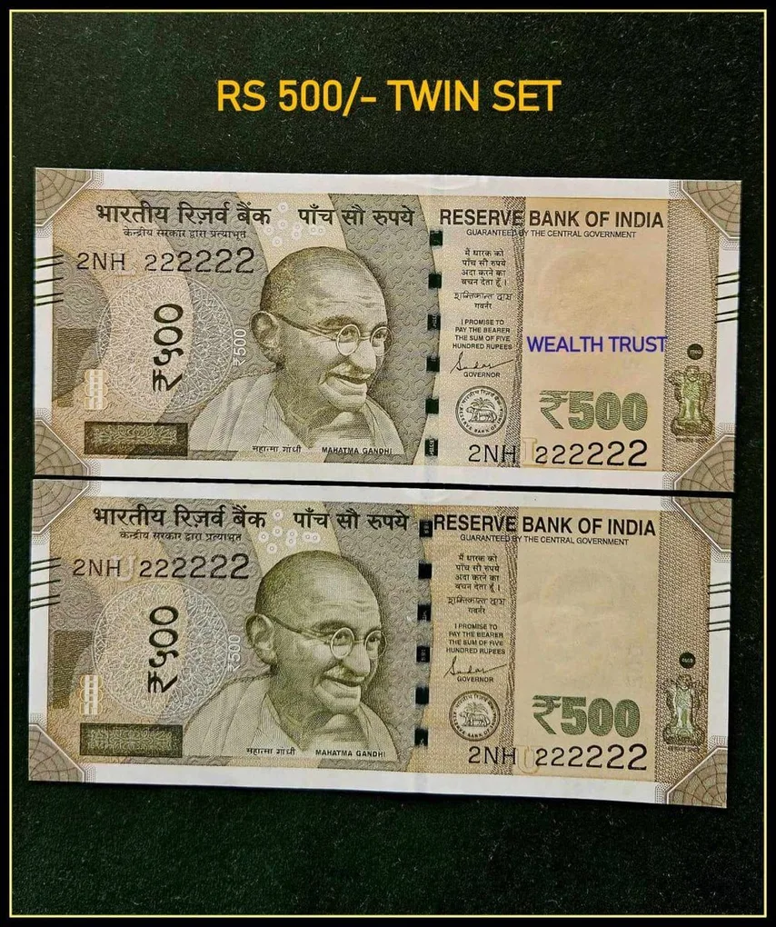 Rs 500 Twin Pair Gem Unc Very Unique Banknote Set Super Solid Number 2NH 222222