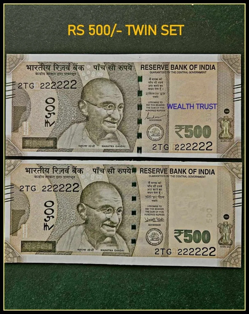 Rs 500 Twin Pair Gem Unc Very Unique Banknote Set Super Solid Number 2TG 222222