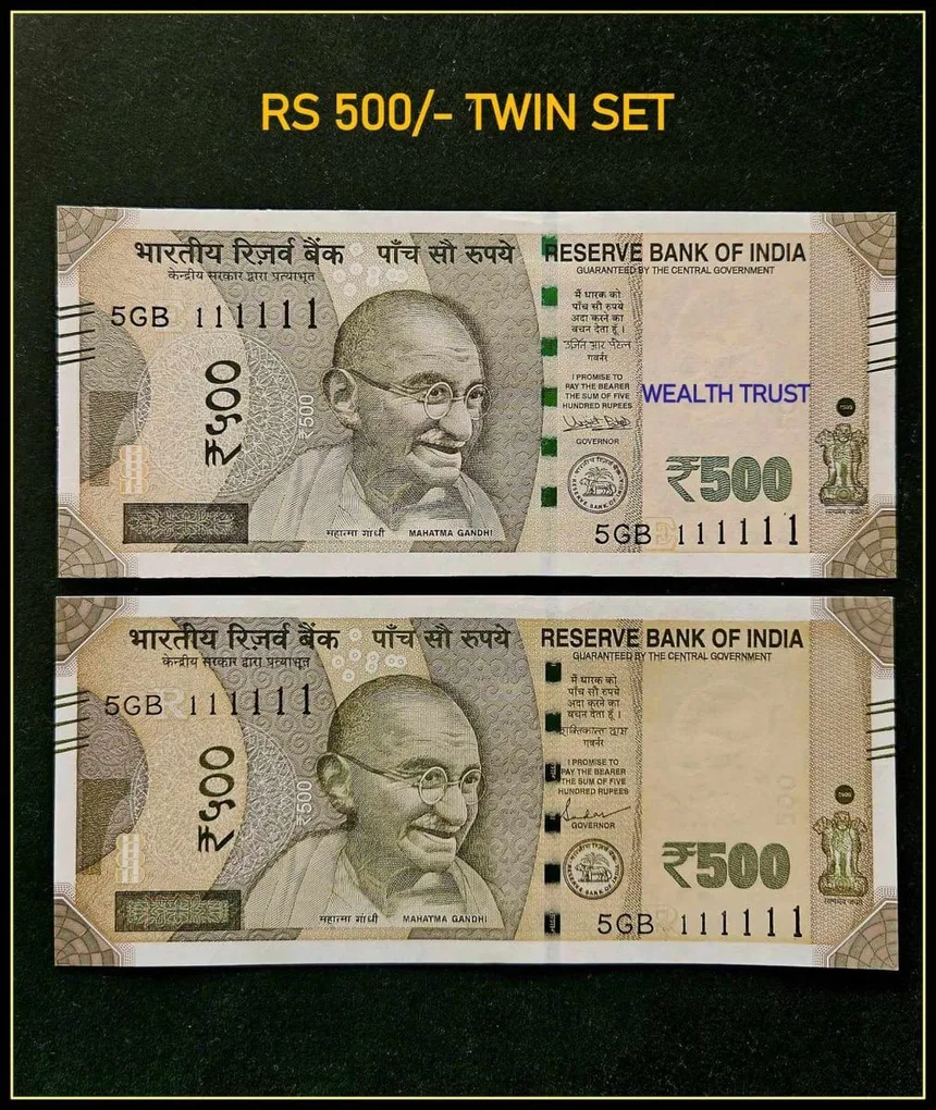 Rs 500 Twin Set Gem Unc Very Unique Bank Note Set Solid Number 5GB 111111