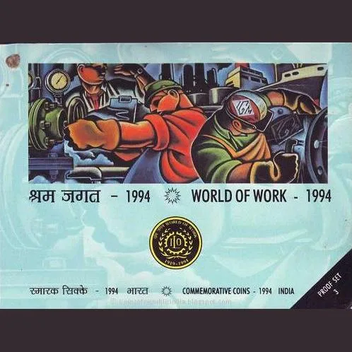 Rs 100 3 Coin ILO World of Work Commemorative Proof 3 Coin set Issued in 1994 Unique and Rare