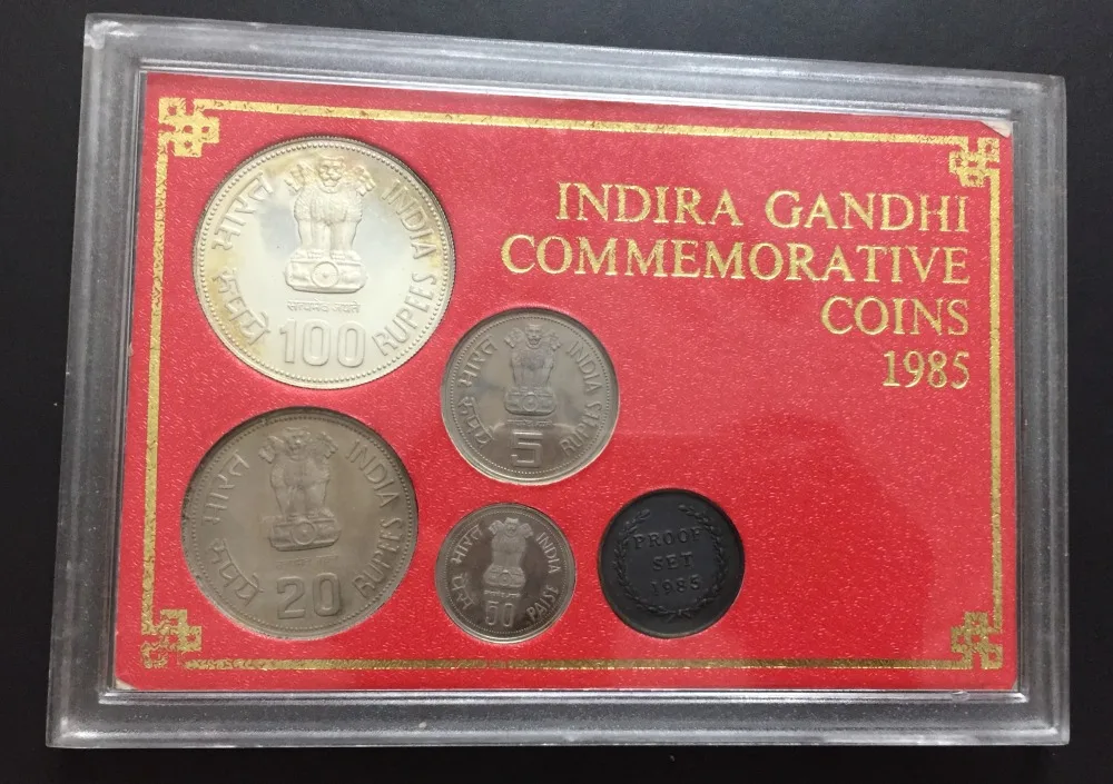 1985 proof set indira Gandhi 4 pcs set rare with card box and certificate top condition