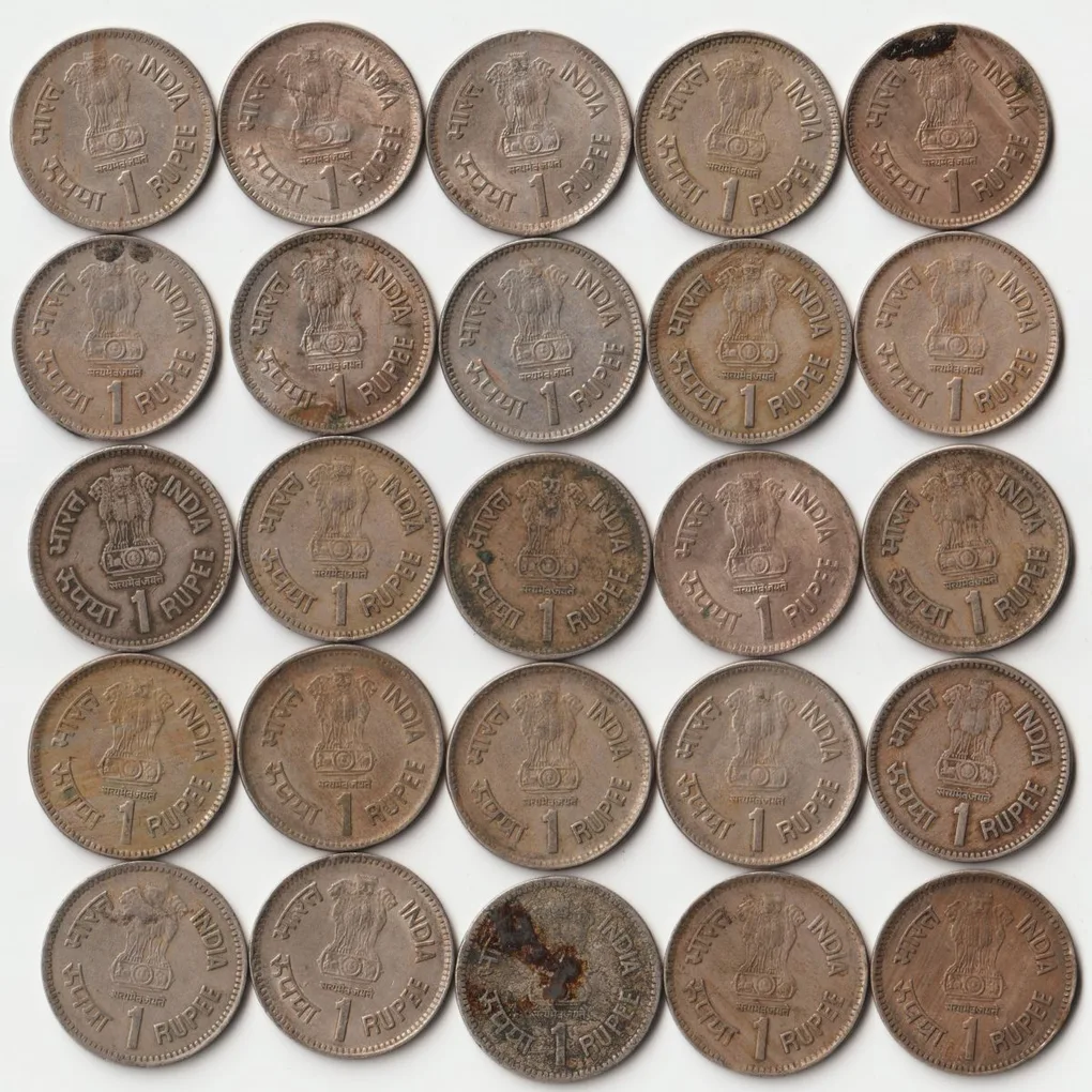 25 Coins Set of One Rupee 1990 Copper-Nickel Coin of Commemorative issue FAO - World Food Day Republic India Coinage