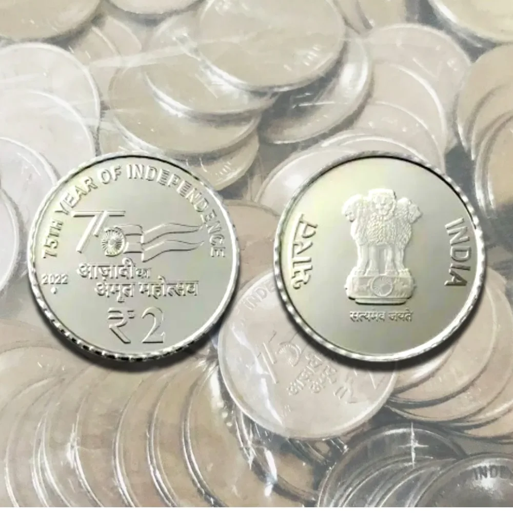 Rs 2 RBI 100 Coin Seal 75 Year Of Independence Packet Republic India Issue 2022 Mumbai Mint