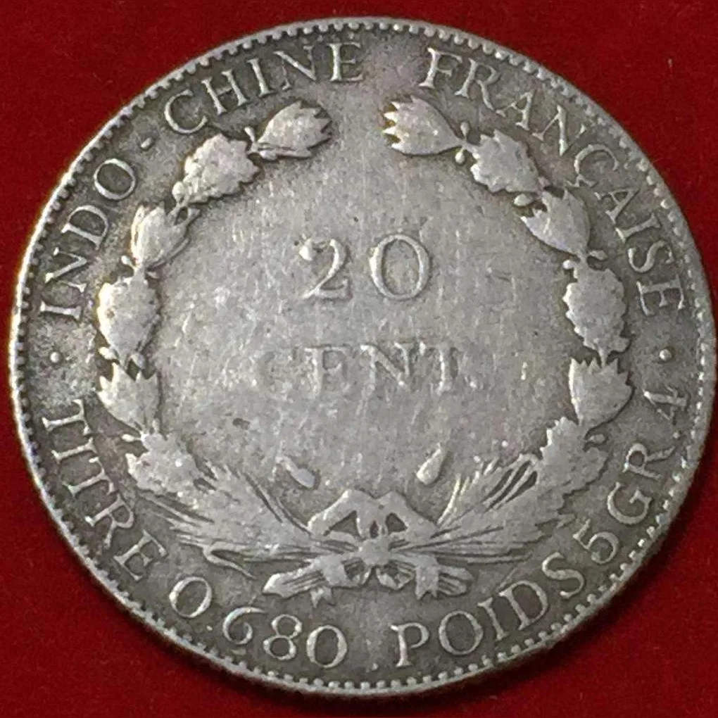 1937 French Indochina 20 Centimes Silver Coin Weight 5.4 g #R72
