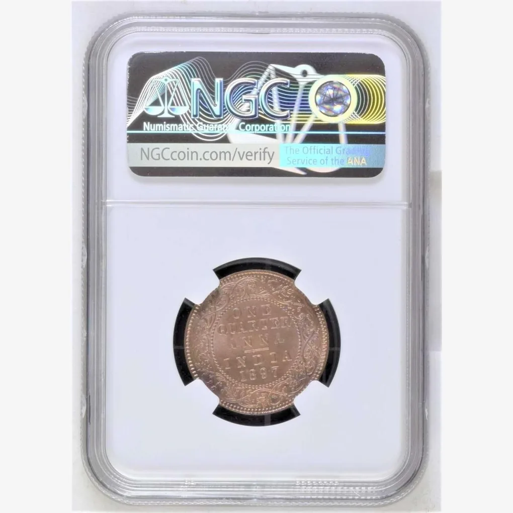 1897 Victoria 1/4 Ruppes British india coin with NGC Grading MS 64 Rare coin