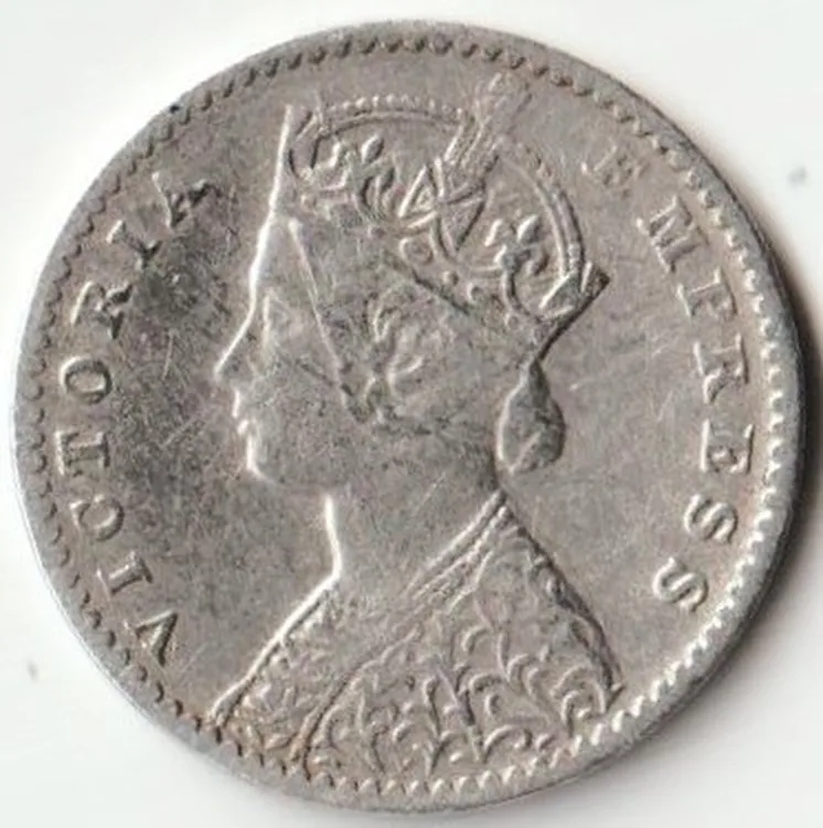 Rare Two Anna 1901 Victoria Empress British India Small Silver Beautiful Coin Extremely Fine Grade