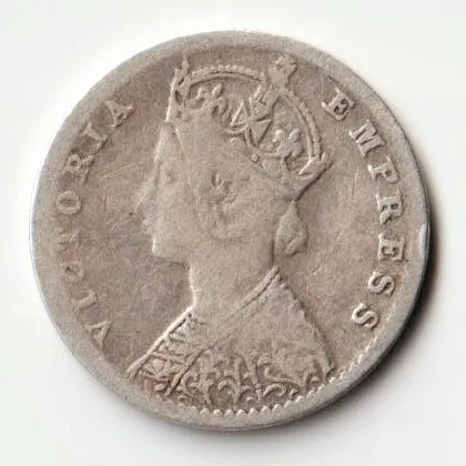 Rare Two Anna 1901 Coin of Victoria Empress Silver Coin British India Coinage