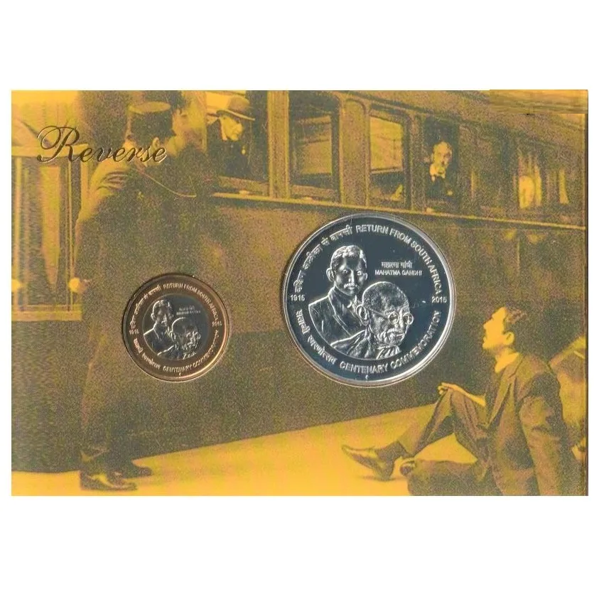 UNC Set 100 and 10 Rupees India celebrates centenary of Mhatma Gandhi’s return from South Africa Coin