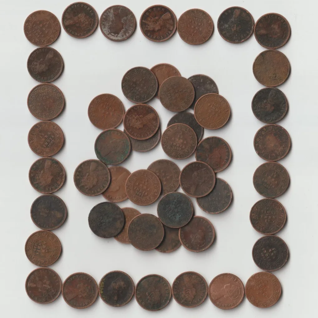 Extremely Rare 50 Coins Set of 1/12 Anna All Different Dates and Different Mints Copper Coins of Victoria Queen British India Coinage