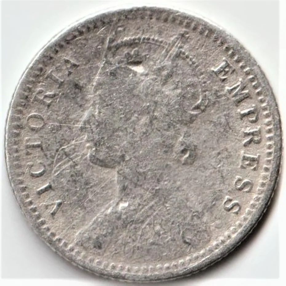 Extremely Rare 1/4 Rupee Key Date 1883 Silver British India Coin of Victoria Empress