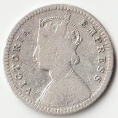 Rare Two Annas 1897 Calcutta Mint Silver Coin of Victoria Empress British India Coinage