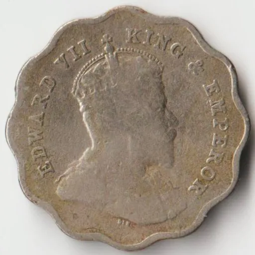 Extremely Rare One Anna 1909 Bombay Mint Copper-Nickel Coin of King Edward VII British India Coinage
