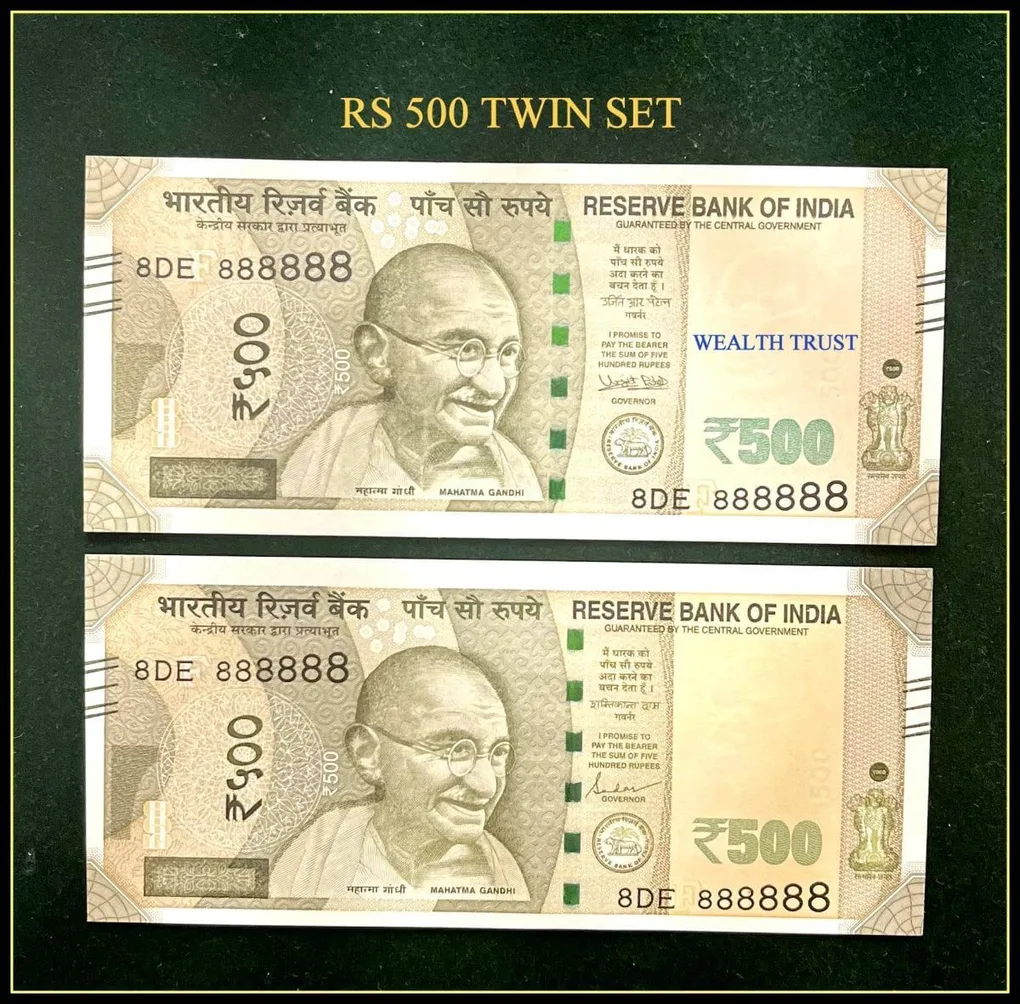 Rs 500 Twin Pair Gem Unc Very Unique Banknote Set Super Solid Number 8DE 888888