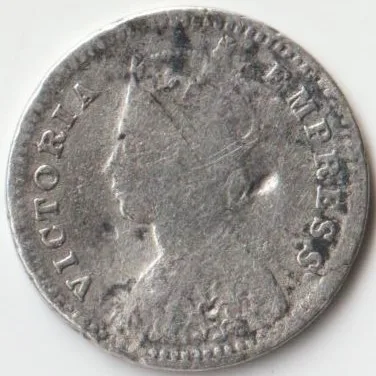 Two Anna 1887 Silver Coin of Victoria Empress British India Coinage