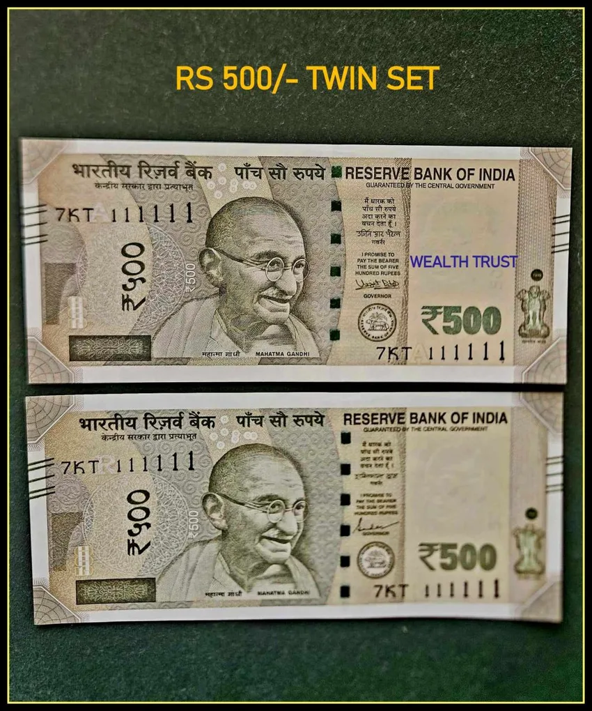 Rs 500 Twin Set Gem Unc Very Bank Note Set Solid Number 7KT 111111 Unique and Rare