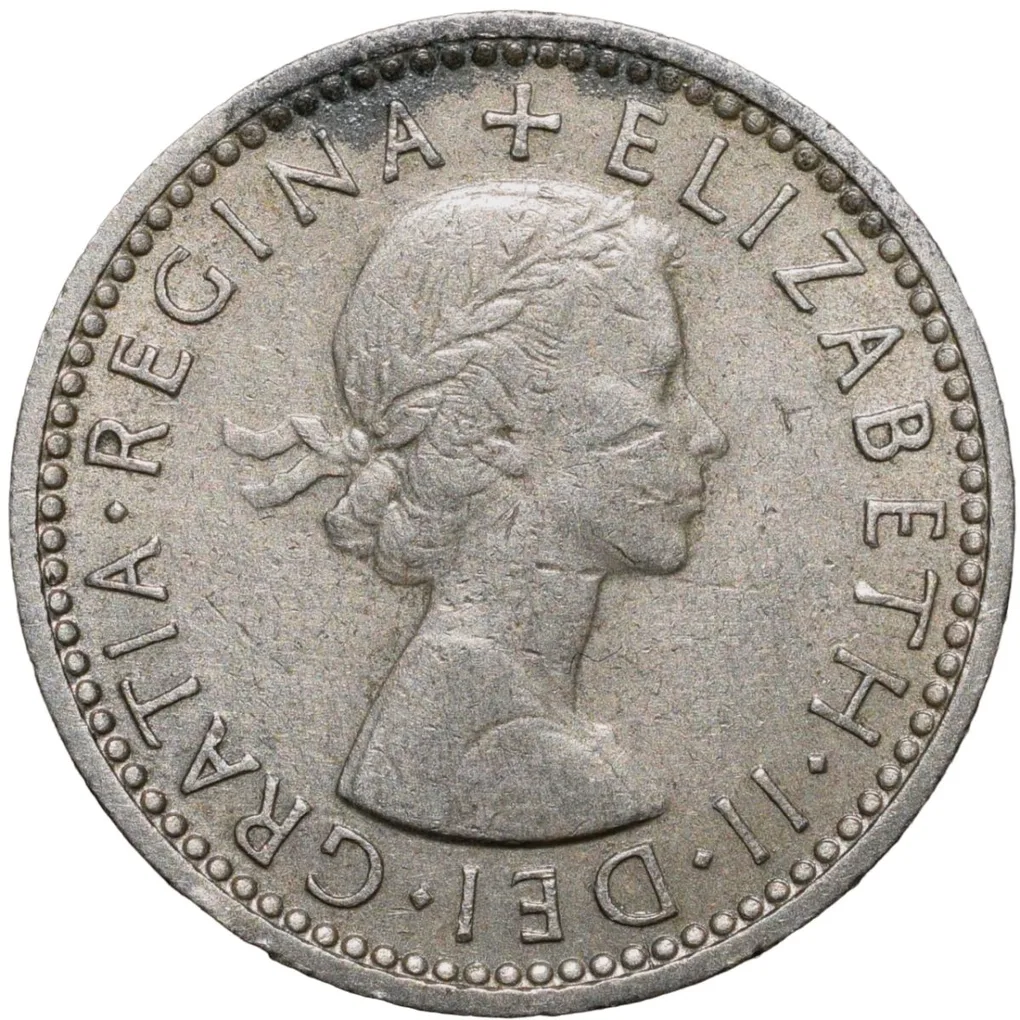 Copper-Nickel 6 Pence of Elizabeth II of United Kingdom (AD 1959) with Flowers