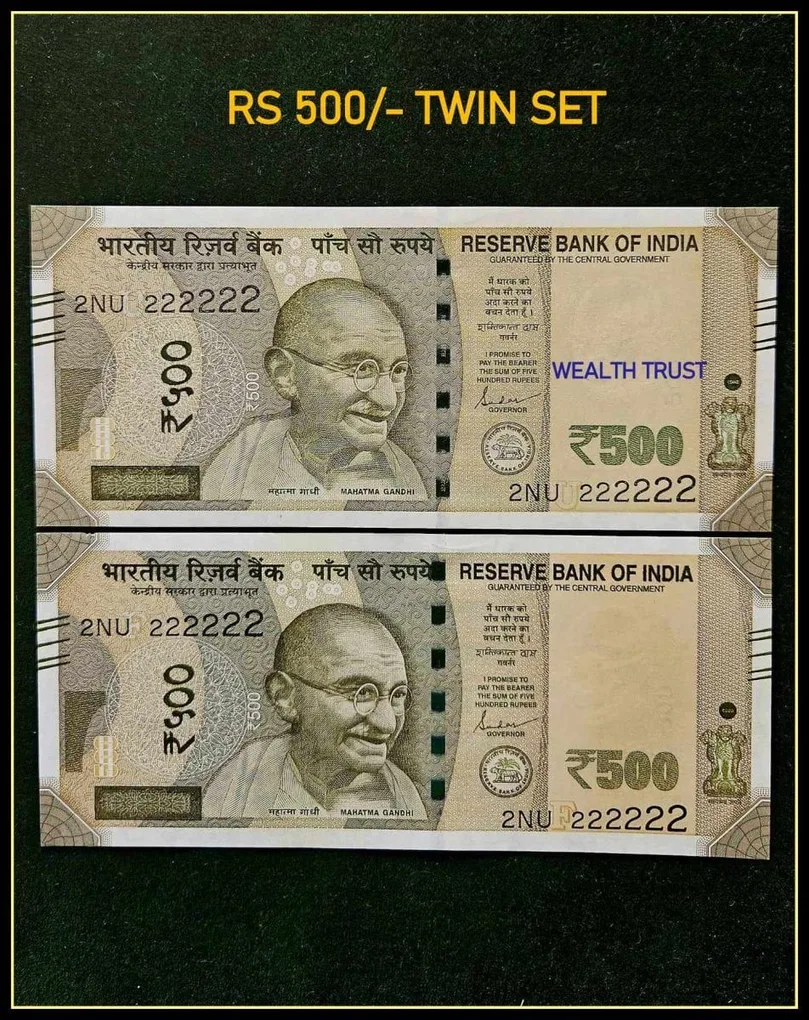 Rs 500 Twin Pair Gem Unc Very Unique Banknote Set Super Solid Number 2NU 222222