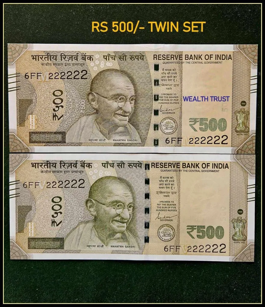 Rs 500 Twin Pair Gem Unc Very Unique Banknote Set Super Solid Number 6FF 222222