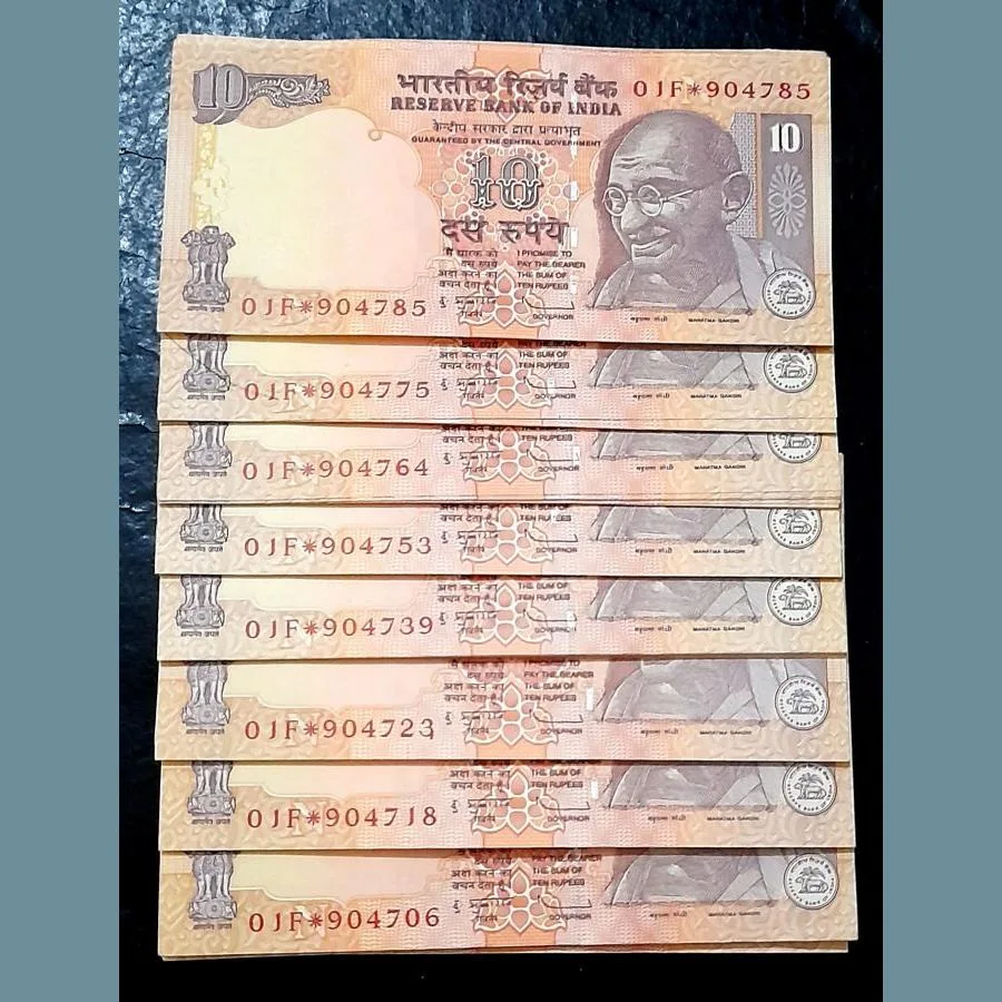 Ten Rs Old Star Issue Notes Rare prefix 01F Given 100 Pcs Given Gem UNC Condition