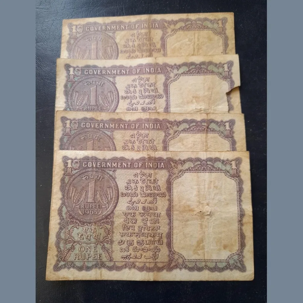 Rs 1 very rare note 1965 signature as both Lingam 4 pieces