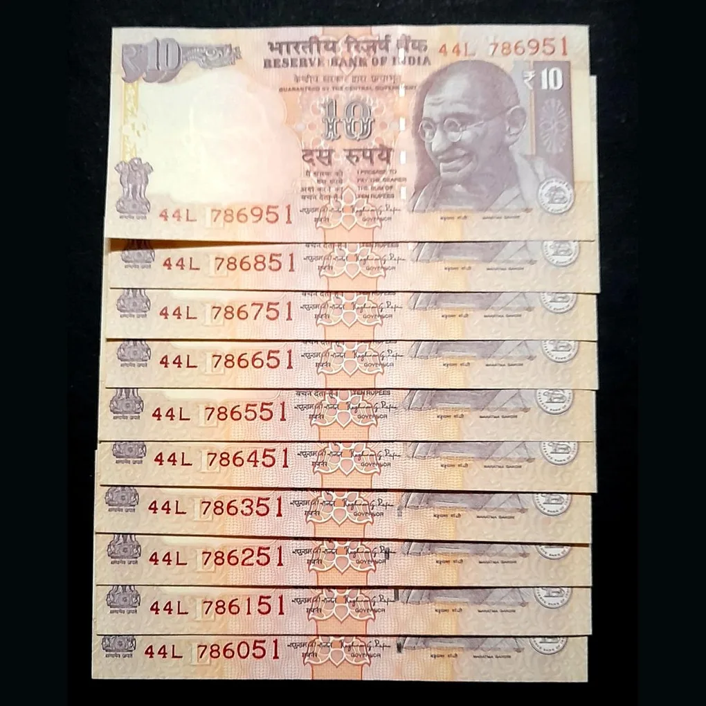 Super Rare Ten Rs Old Fancy Note 786051-786951 Ending Unc Condition B21