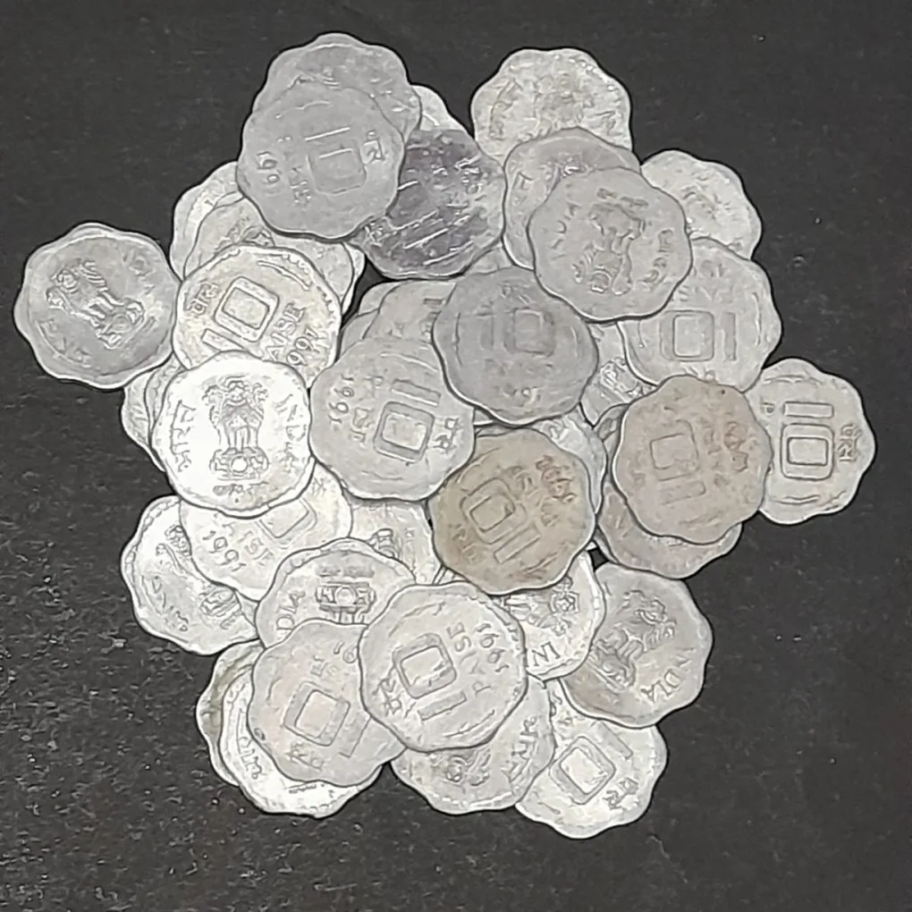 Ten Paise Aluminium 1991 Calcutta Mint Scare Coin 50 Pcs Given