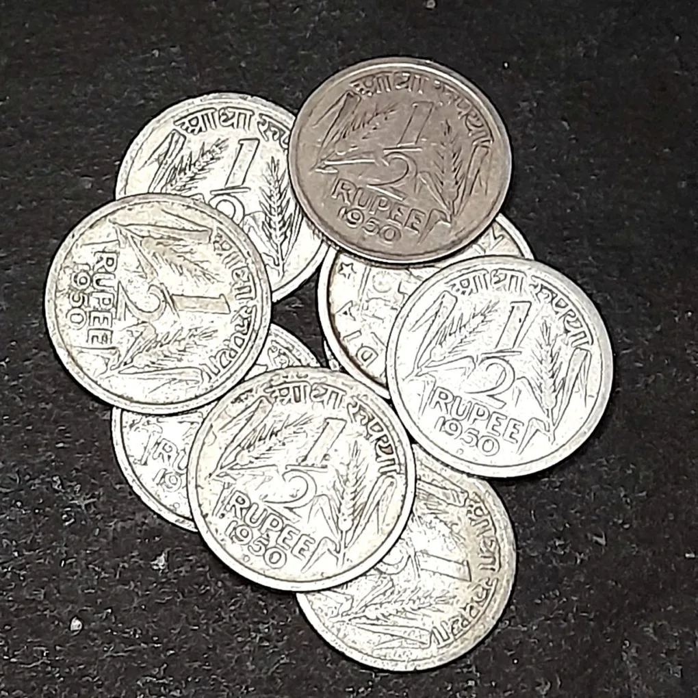 1/2 Half Ruppe 1950 Scare Coin 9 Pcs Given Fine or xf Condition 04