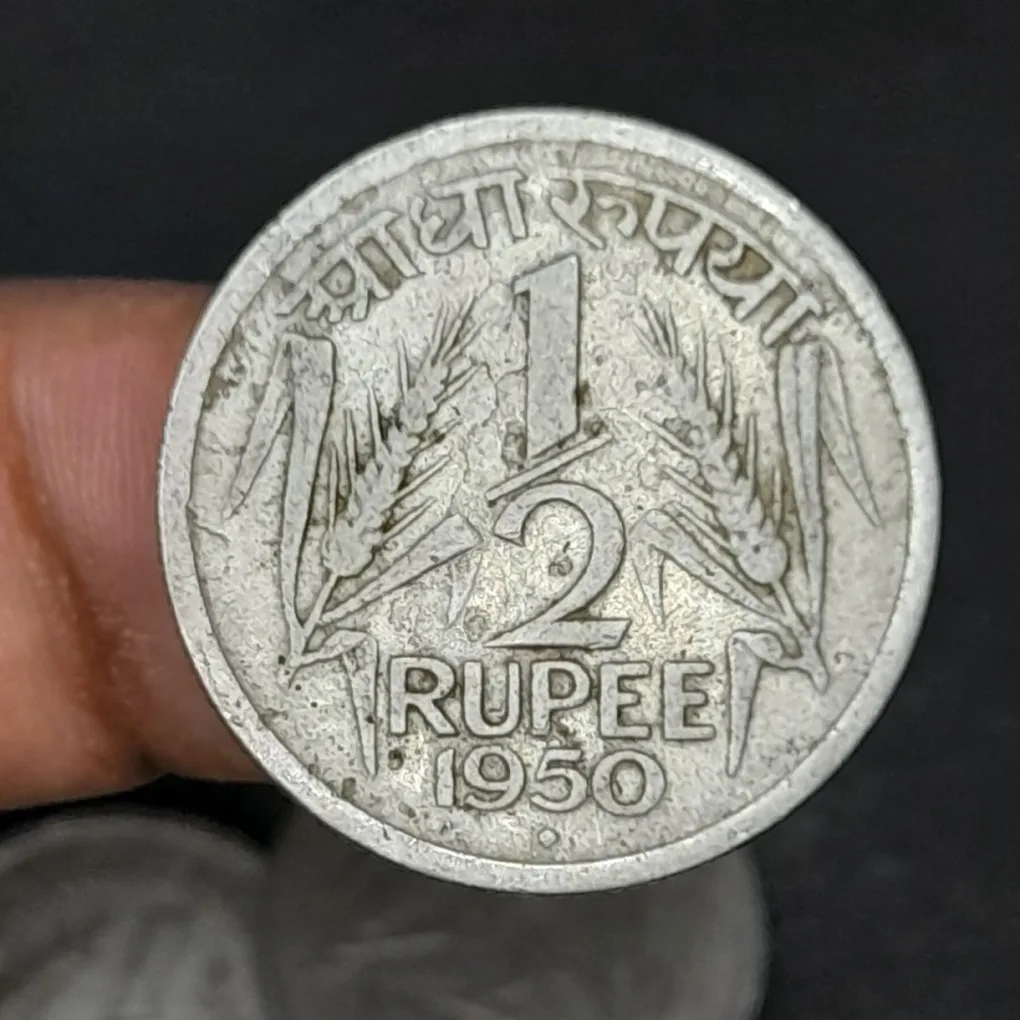 1/2 Half Ruppe 1950 Scare Coin 9 Pcs Given Fine or xf Condition 04