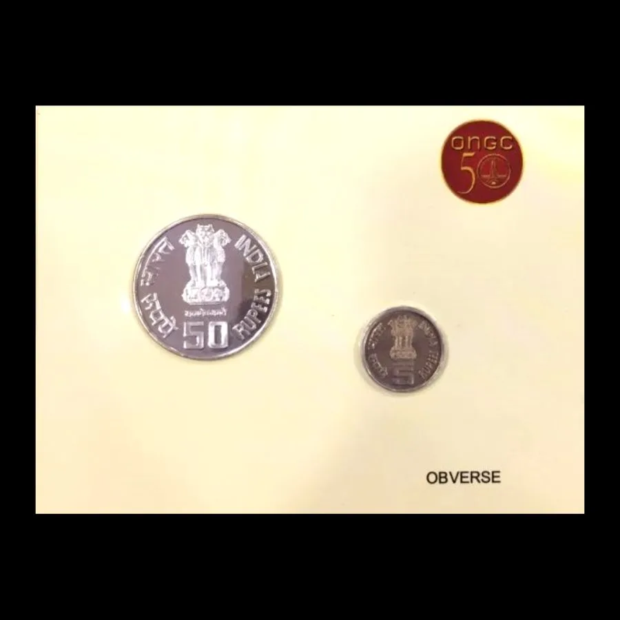 50 Years of ONGC UNC Set ,Silver Coin Set Mumbai Mint Issue