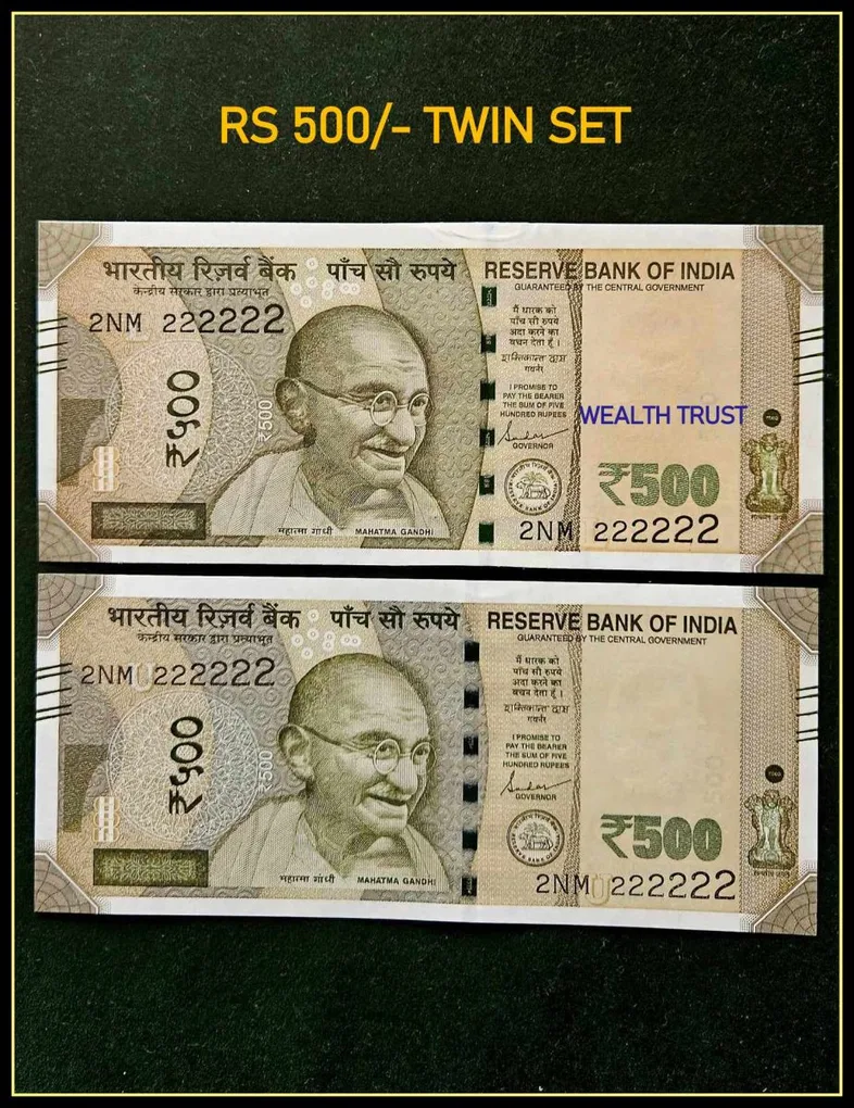 Rs 500 Twin Pair Gem Unc Very Unique Banknote Set Super Solid Number 2NM 222222