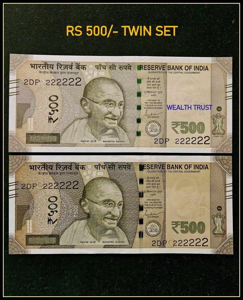 Rs 500 Twin Pair Gem Unc Very Unique Banknote Set Super Solid Number 2DP 222222
