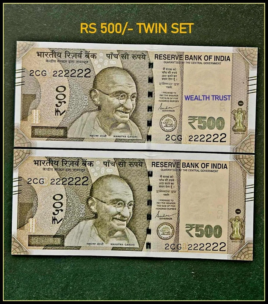Rs 500 Twin Pair Gem Unc Very Unique Banknote Set Super Solid Number 2CG 222222