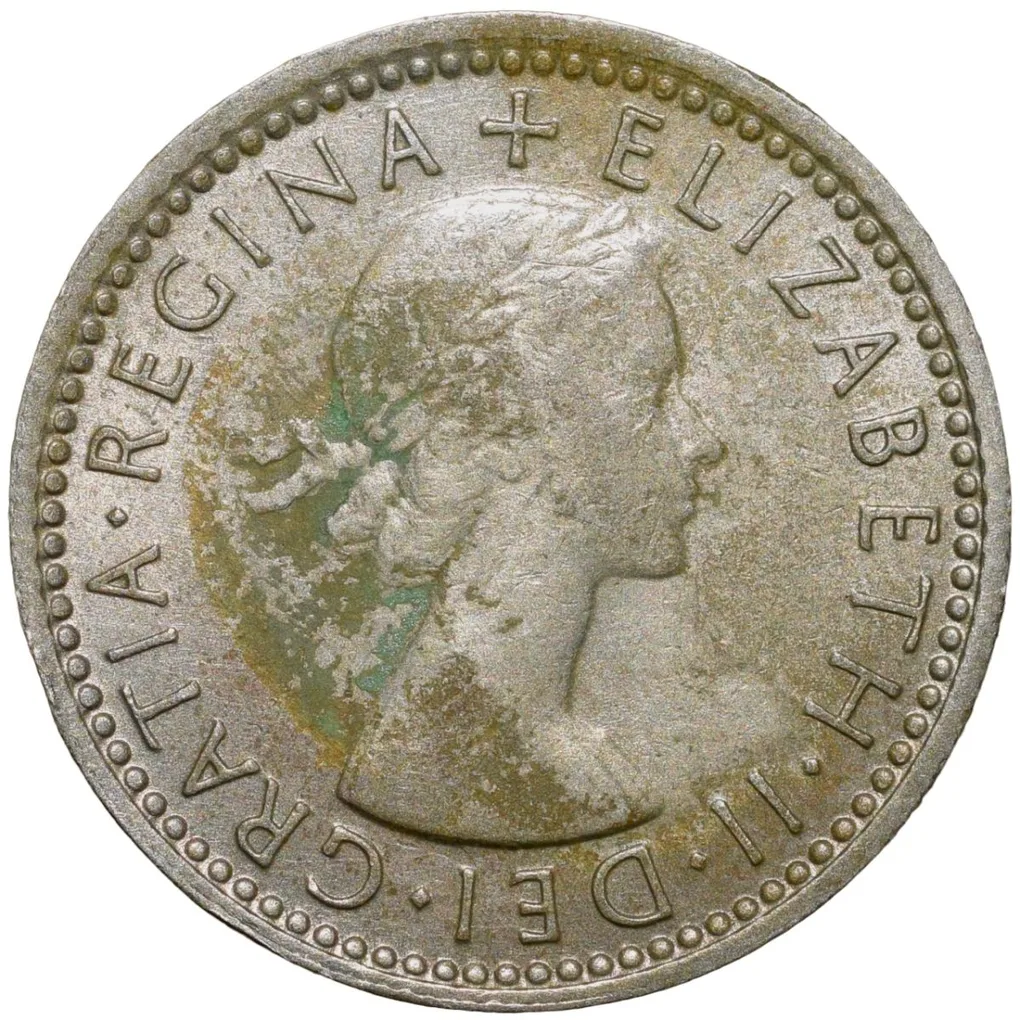 Copper-Nickel 6 Pence of Elizabeth II of United Kingdom (AD 1962) with Flowers