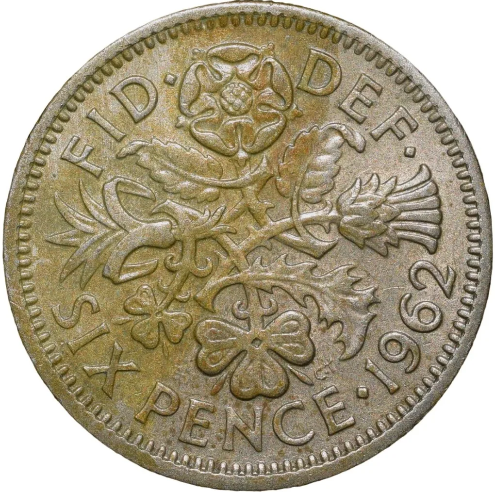 Copper-Nickel 6 Pence of Elizabeth II of United Kingdom (AD 1962) with Flowers