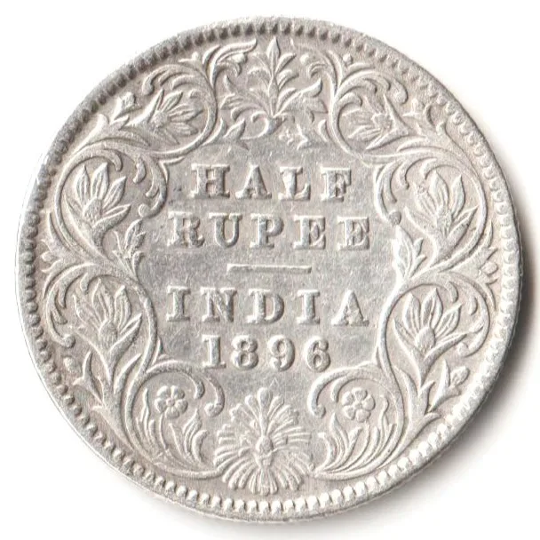 Rare Half Rupee 1896 of Calcutta Mint of Victoria Collectible British India Silver Coin