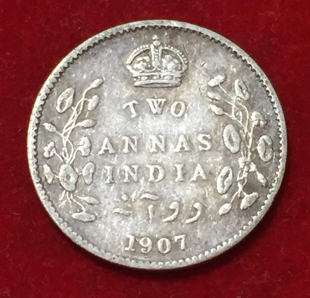 1907 India - British 2 Annas - Edward VII Rare Coin Lowest Price #N56