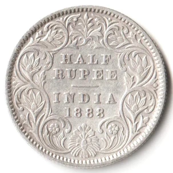 Rare Half Rupee 1888 of Calcutta Mint of Victoria Empress Collectible British India Silver Coin