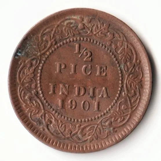 Extremely Fine Condition 1/2 Pice Key Date 1901 Copper Coin of Victoria Empress Standard Circulation Coin of British India